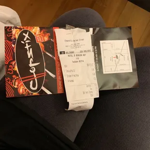 Menu receipts and order placed