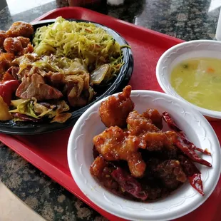 Orange Chicken, General Tso, Twice Cooked Pork, Singapore Noodles, Egg Drop Soup
