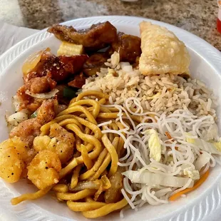 a plate of chinese food