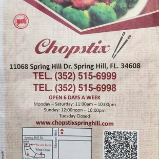menu for chopstix