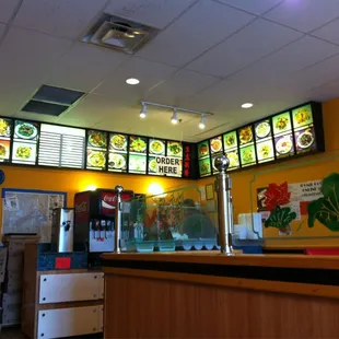 the inside of a fast food restaurant