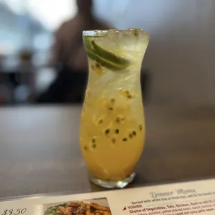 Iced jasmine tea with limeade passion fruit