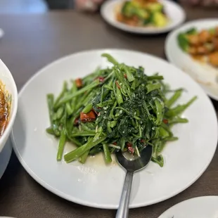 Water spinach with shrimp paste and chilies