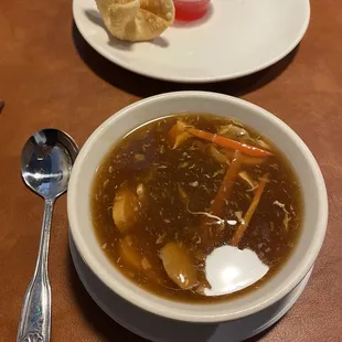 2. Hot and Sour Soup and 4. Crab Rangoons (6)