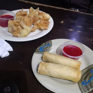 Cream cheese wontoms and spring rolls.
