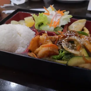 First time Bento box, perfect for smaller or larger  appetites, lots of veggies too.