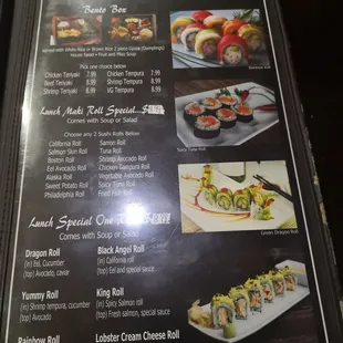 sushi and sashimi, menu