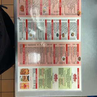 a menu on a table in a restaurant