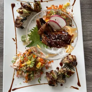 Lobster and dragon rolls with eel sashimi