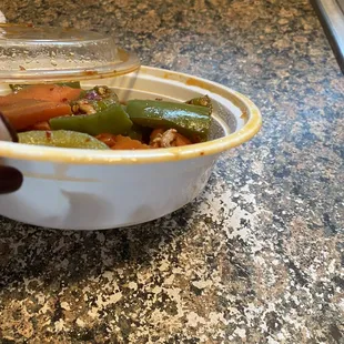Small Kung pao chicken. Mostly green peppers and carrots