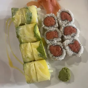mango roll and spicy tuna roll