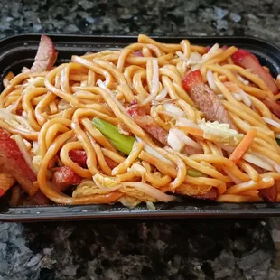 Lo mein with roasted pork. This was the smaller size but plenty for two meals.