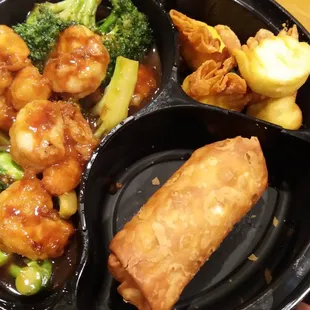 Pick Three Combo (packed &apos;to go&apos;):  Shrimp and Broccoli, Egg Roll and Crab Cream Cheese Bites