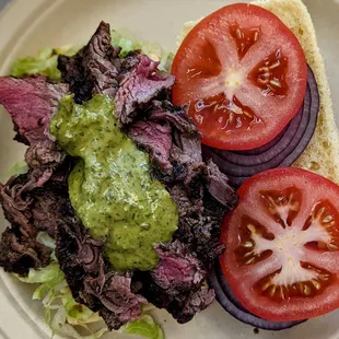 Lomito (grilled beef sandwich).