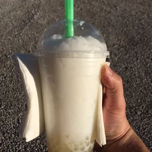 Coconut slush boba. The taste was fine but the ice was far too granular. More time in the blender and this would be better.