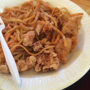 Overcooked sweet and sour chicken.