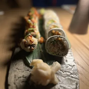 Tiger roll and soft shell crab roll