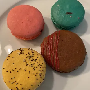 Macarons (from top left): PB&amp; J, Pina Colada, Black Forest &amp; Lemon Poppyseed