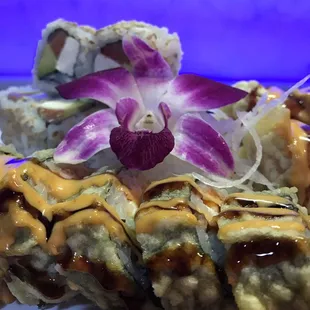 a closeup of the sushi