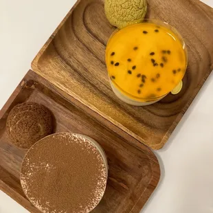 a dessert in a wooden box