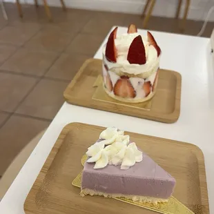 Ube mousse, strawberry cake