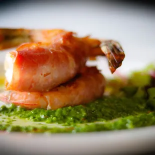 Proscuitto Shrimp, Arugula Pesto, Lemon Aioli