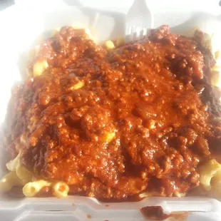 Not on the menu - Chili Mac.  Macaroni and Cheese topped with a scoop of chili.  Very, very tasty