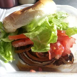 messy but solid cheeseburger.  bun and patty were unremarkable, but the produce is exceptional, especially for December