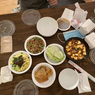 Dan Dan Noodle, Scallion Pancakes, Mapo Tofu, Chicken Lettuce Wrap