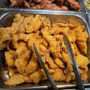 a variety of fried food items