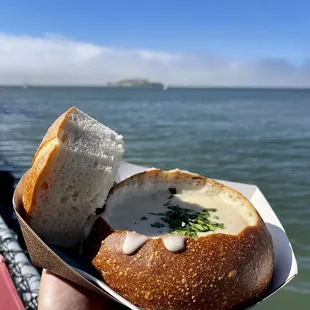 Original Clam Chowder (on Pier 45 with Alcatraz in the background; mediocre chowder) - VN