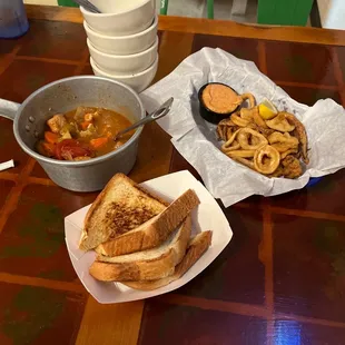 Chowder and Calamari appetizer