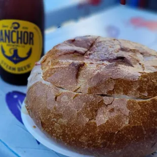 Clam Chowder in a sourdough bread bowl