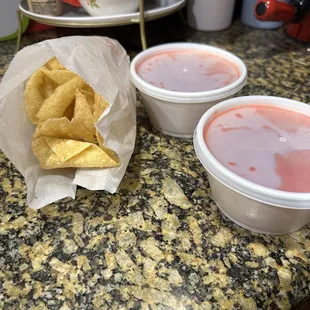 Cream cheese wontons with sweet and sour sauce