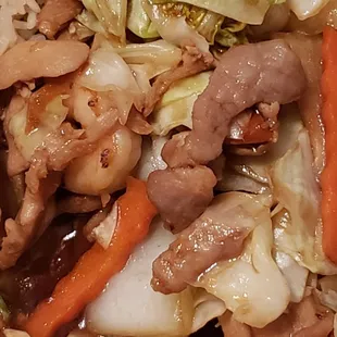 Another view of the Happy Family dish.Full of meat and veggies.