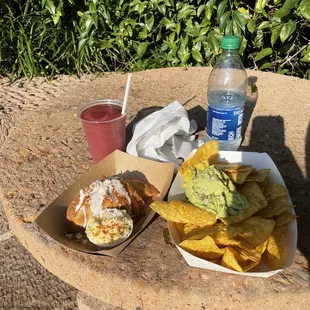 Guacamole, frozen black magic, empanada de barbacoa