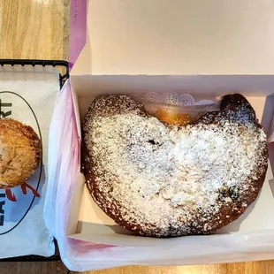 Holiday Stollen (Fruited Bread) and an Egg Nog muffin with coffee