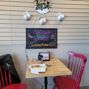 My table inside Chris&apos; Bakery in Oak Harbor, WA