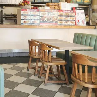 The seating area of Chris' Burgers