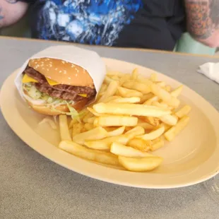 Double cheese burger and fries