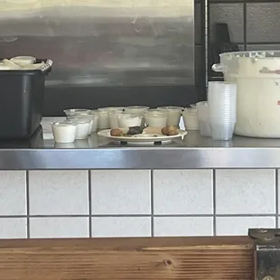 Totally gross. The lady was using her hands to fill the ranch and eating her mushrooms at the same time switching back-and-forth