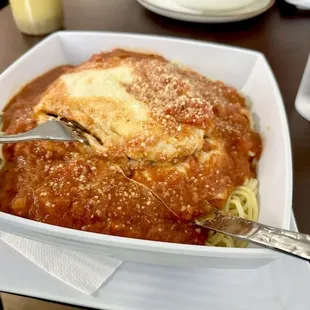 Veal Cutlet Parmigiana with Spaghetti  (Greek Combo Platter)