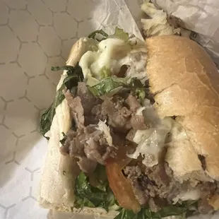 Steak and Cheese Hot Sub (after removing the paper plate from cheese)