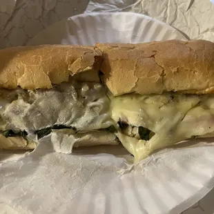Steak and Cheese Hot Sub - sad the paper plate got stuck to my cheese