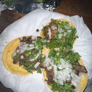 Tacos al pastor and carne asada
