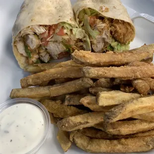 Chicken wrap with fries