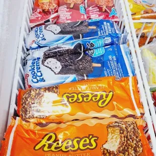 Reeses Peanut Butter Ice Cream, Cookies and Cream, Strawberry, and Short Cake Ice Creams.