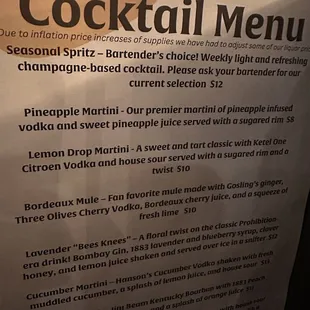 a cocktail menu
