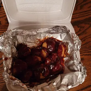 Boneless bar-b-q wings.