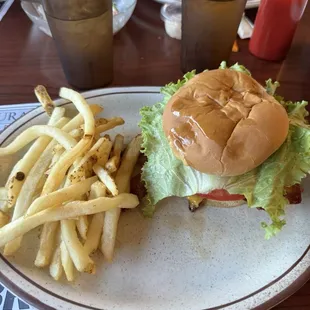 Bacon cheeseburger and fries.